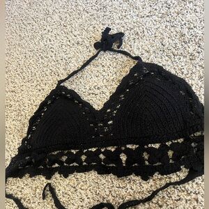 SHEIN Black Crochet Halter Bralette
